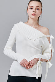 Camilla Ribbed Knit Top with Tie Sleeve | OROSHE