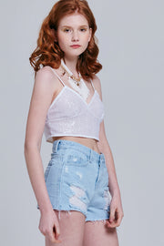 Faith Distressed Denim Shorts | OROSHE