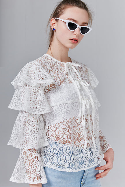 Amber Ruffle Sleeve Lace Top | OROSHE