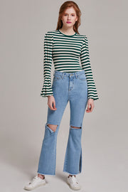 Emmy Striped Puff Sleeve Top | OROSHE