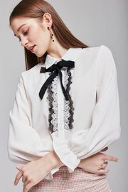 Vanessa Ruffle-trimmed Blouse with Ribbon | OROSHE