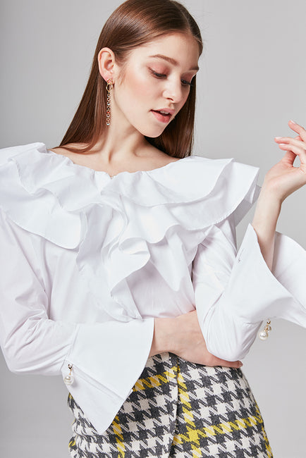 Michelle Pearl Embellished Ruffle Blouse | OROSHE