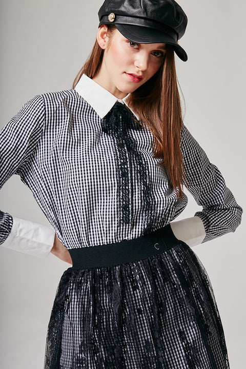 Sophia Gingham Shirt & Lace Skirt Set | OROSHE