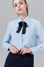 Liv Chiffon Blouse with Bow Brooch