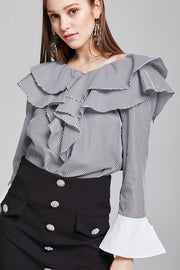 Michelle Pearl Embellished Ruffle Blouse | OROSHE