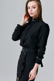 Sienna Buckled Funnel Neck Blouse | OROSHE