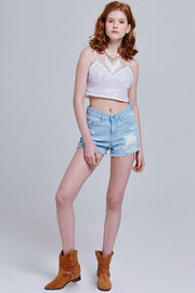 Faith Distressed Denim Shorts | OROSHE